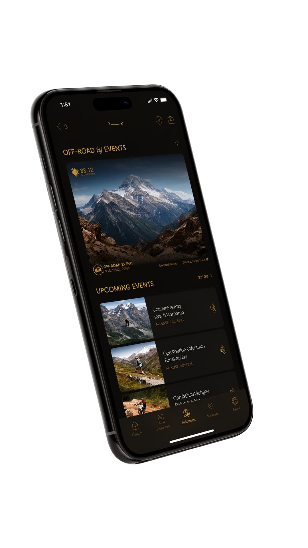 Muddy Way app — Events screen
